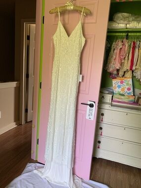 Everlasting Passion White Sequin Beaded Backless Maxi Dress
